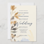 Boho Gold Dusty Blue Winter Floral Wedding Einladung (Vorderseite)