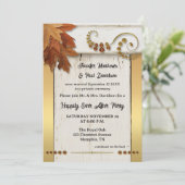 Boho Gold Fall Leaves Happily Ever After Einladung (Stehend Vorderseite)