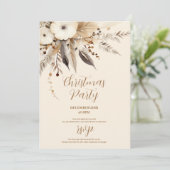Boho Gold Floral Christmas Party Einladung (Stehend Vorderseite)