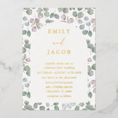 Boho Gold Foil and Eucalyptus Wedding Folieneinladung (Vorderseite)