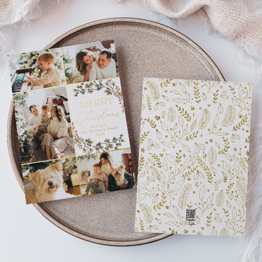 Boho Gold Foil Elegantes Foto Weihnachtskarte Folieneinladung