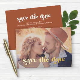 Boho Gold Foil Typografy Foto Save the Date Folieneinladung