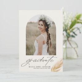 Boho Gold Glitter Feather Photo Graduation Ankündigung