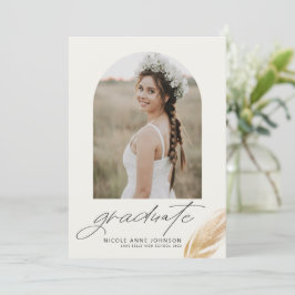 Boho Gold Glitter Feather Photo Graduation Ankündigung