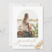 Boho Gold Glitter Feather White Photo Graduation Ankündigung (Vorderseite)
