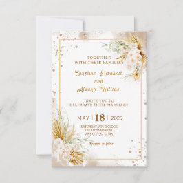 Boho Gold Glitter Pampasgras & Orchideen Hochzeit  Einladung