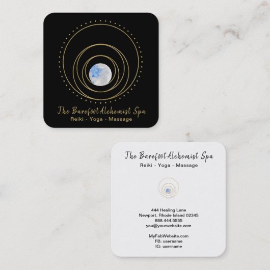 *~* Boho Gold Heilige Geometrie Luna Mondmond Quadratische Visitenkarte (Vorne/Hinten)