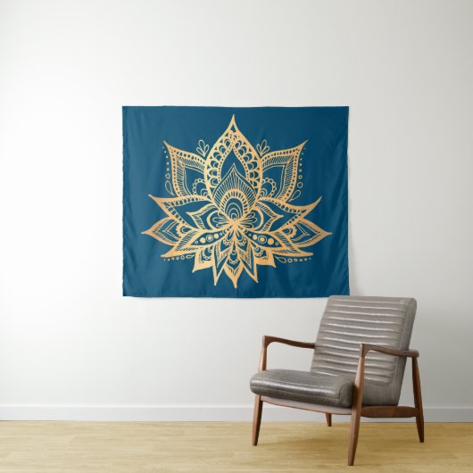 Boho Gold Lotus Blume Mandala Wandteppich (Beispiel (Horizontal))