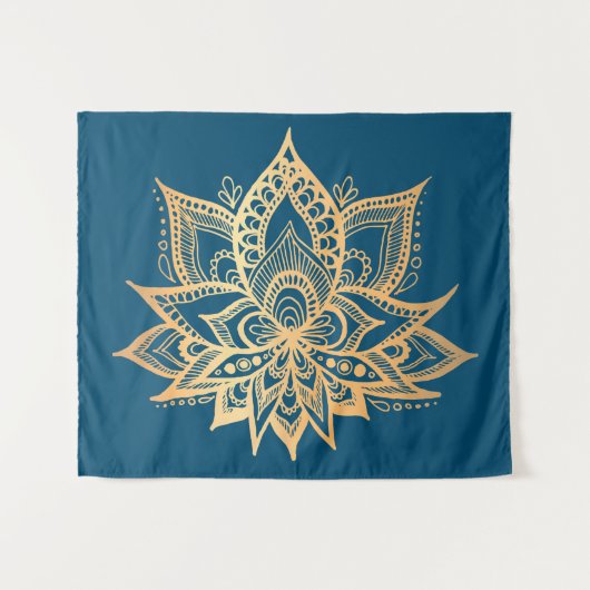 Boho Gold Lotus Blume Mandala Wandteppich (Vorderseite (Horizontal))