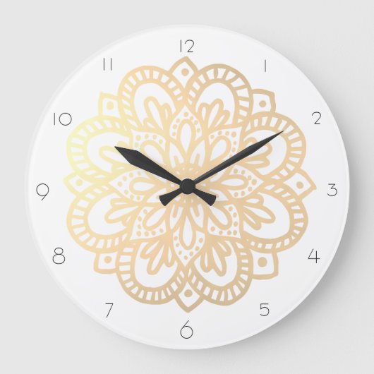 Boho Gold Mandala Wall Clock Große Wanduhr (Vorderseite)