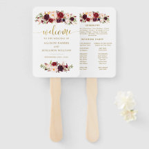 Boho Gold Marsala Floral Wedding Program Fans