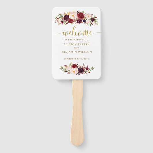 Boho Gold Marsala Floral Wedding Program Fans Fächer (Vorderseite)