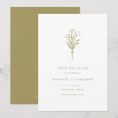Boho Gold Minimalistisch Botanical Bouquet Save The Date (Vorne/Hinten)