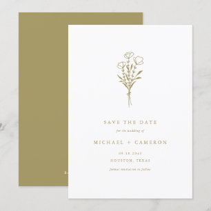 Boho Gold Minimalistisch Botanical Bouquet Save The Date