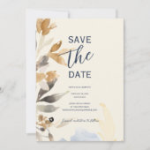 Boho Gold Navy Blue Winter Floral Wedding Save The Date (Vorderseite)