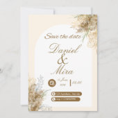 Boho Gold Pampas Bogen voll editierbare Hochzeit Einladung (Vorderseite)