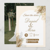 Boho Gold Pampas Bogen voll editierbare Hochzeit Einladung (Vorne/Hinten)