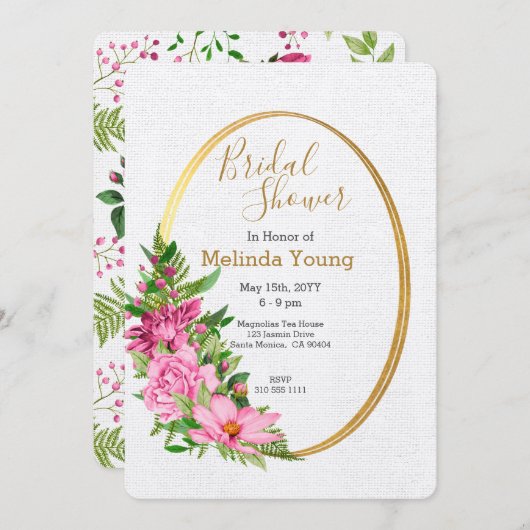 Boho Gold Pink Aquarell Brautparty Einladung (Vorne/Hinten)