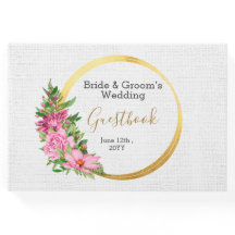 Boho Gold Pink Floral Watercolor Gästebuch