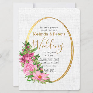 Boho Gold Pink Watercolor Floral Wedding Einladung