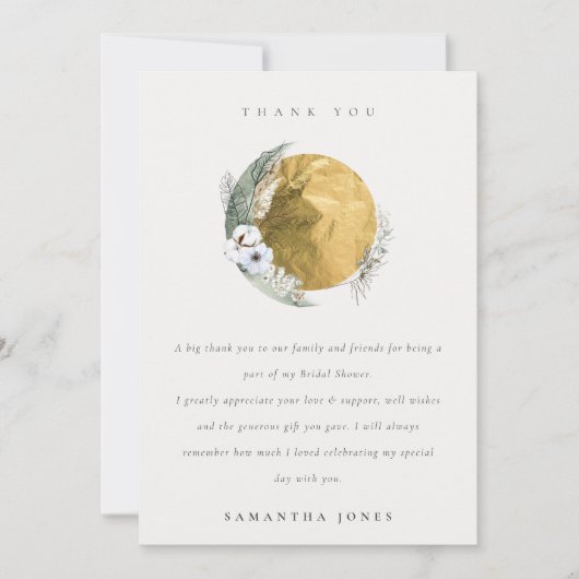 Boho Gold Saga Green Floral Wreath Brautparty Dankeskarte (Vorderseite)