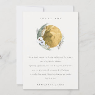 Boho Gold Saga Green Floral Wreath Brautparty Dankeskarte