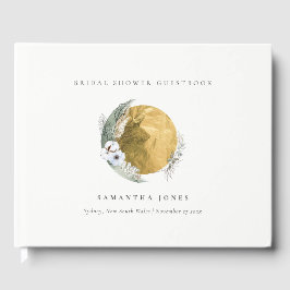 Boho Gold Saga Green Floral Wreath Brautparty Gästebuch