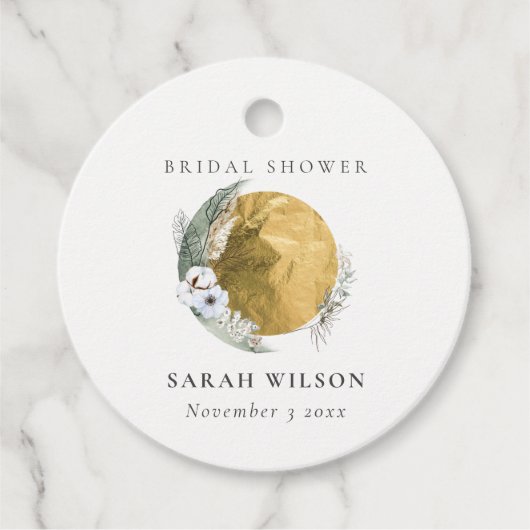 Boho Gold Saga Green Floral Wreath Brautparty Geschenkanhänger (Vorderseite)