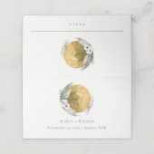 Boho Gold Saga Green Floral Wreath Wedding Platzkarte (Außenseite Aufgefaltet)