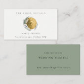 Boho Gold Saga Green Floral Wreath Wedding Website Visitenkarte (Vorne/Hinten)