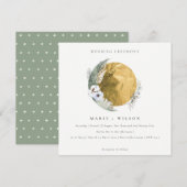 Boho Gold Saga Green Floral Wreath Wedite Einladun Dankeskarte (Vorne/Hinten)