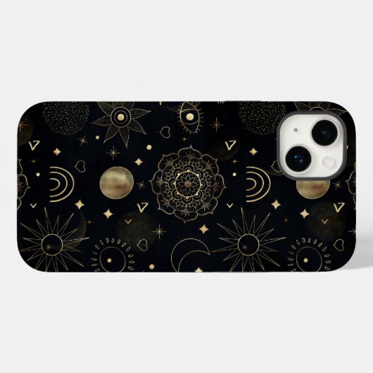 Boho Gold Space doodles Black Design Case-Mate iPhone Hülle (Rückseite (Horizontal))
