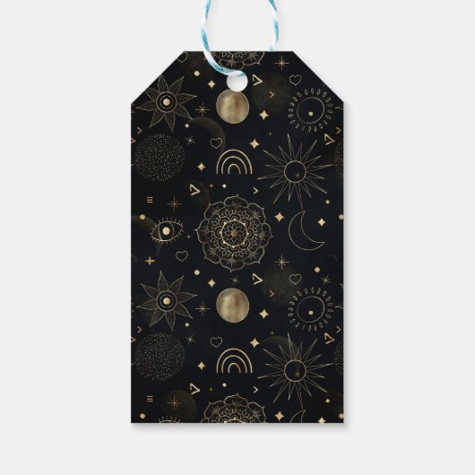 Boho Gold Space doodles Black Design Geschenkanhänger (Rückseite)