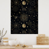 Boho Gold Space doodles Black Design Poster (Küche)