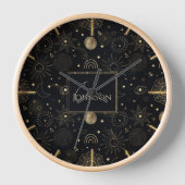 Boho Gold Space doodles Black Design Uhr (Vorderseite)
