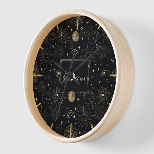 Boho Gold Space doodles Black Design Uhr (Winkel)