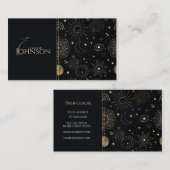 Boho Gold Space doodles Black Design Visitenkarte (Vorne/Hinten)