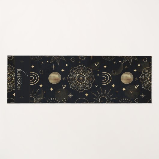 Boho Gold Space doodles Black Design Yogamatte (Vorderseite (Horizontal))