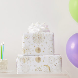 Boho Gold Space doodles White Design Geschenkpapier