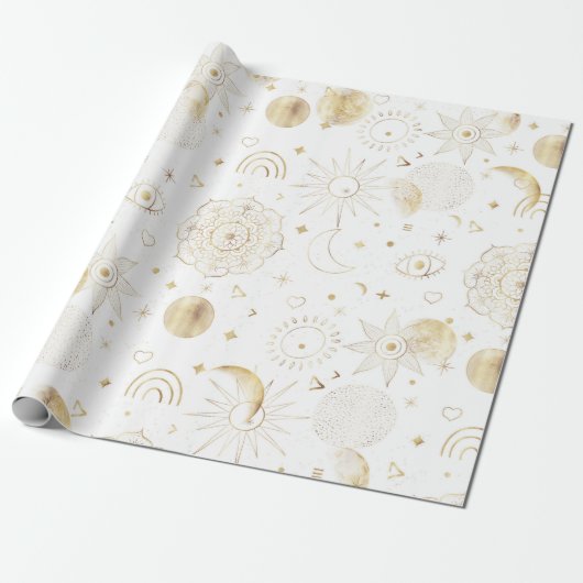 Boho Gold Space doodles White Design Geschenkpapier (Ungerollt)