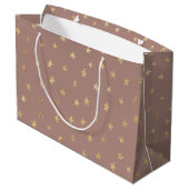 Boho Gold Stars Brown B08B8 Große Geschenktasche Große Geschenktüte (Rückseite Schrägansicht)