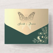 Boho Gold und Emerald Green Wedding All In One Einladung (Rückseite)