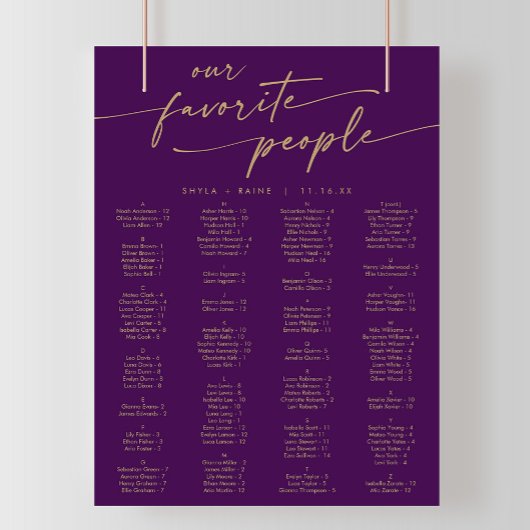 Boho Gold und Lila druckbare Sitzkarte Poster