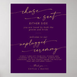 Boho Gold und Lila Sitze Unplugged Zeremony Sign Poster