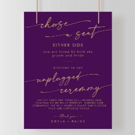 Boho Gold und Lila Sitze Unplugged Zeremony Sign Poster