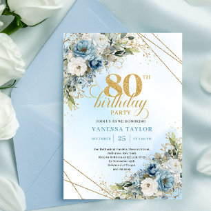 Boho Gold Wasserfarbe Einladung zum 80. Geburtstag