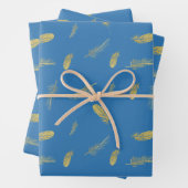 Boho Golden Feathers French Blue Geschenkpapier Set (Beispiel)