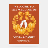 Boho Golden Pumpkin Hochzeit im Herbst Willkommen Acrylschild (Vorderseite)