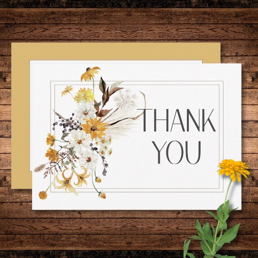 Boho Golden Yellow Meadow Blume Gold Wedding Dankeskarte