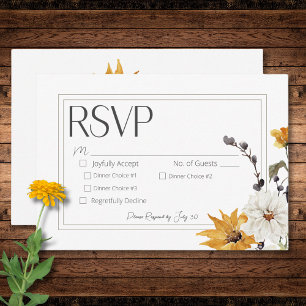Boho Golden Yellow Meadow Blume Weißes Abendessen RSVP Karte